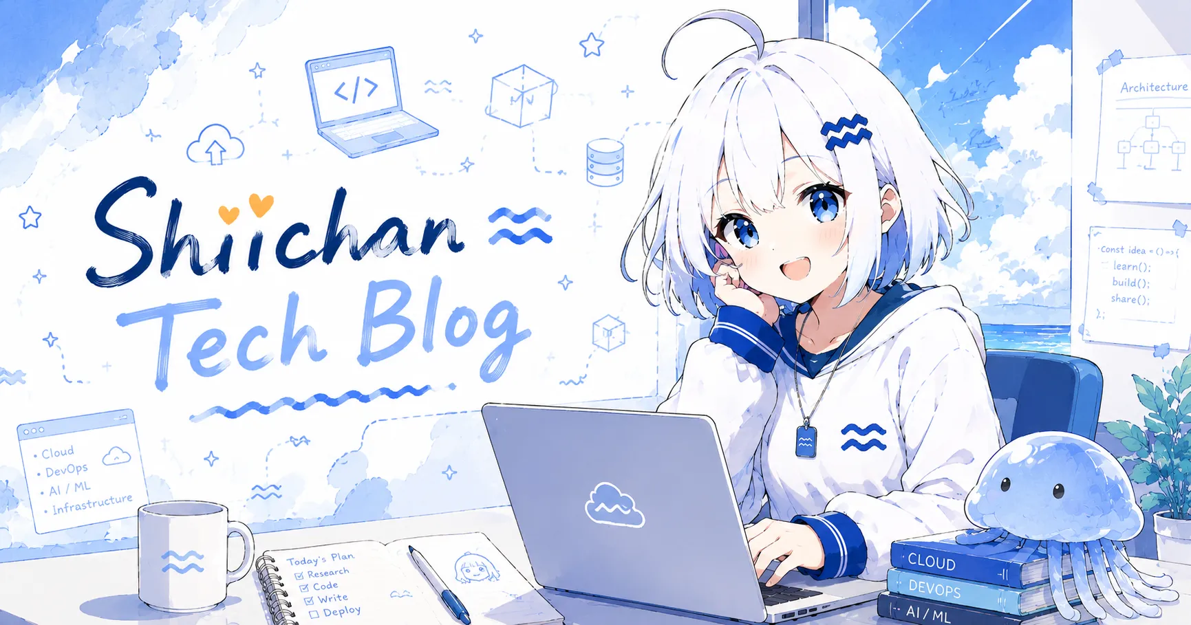 A smiling shiichan working at her laptop — Shiichan Tech Blog